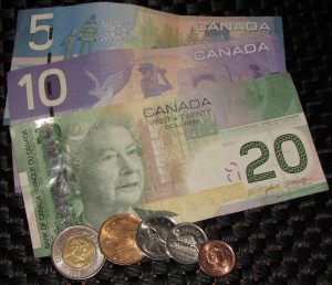 Canadian bills and coins