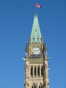 Canada's flag flies over the Peace Tower, Parliament Hill, Ottawa